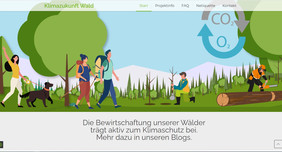 Dachseite der Online-Aktivitäten von KliWaBe, einem Kommunikations- und Öffentlichkeitsprojekt zu Themen rund um den Wald.